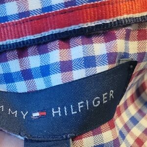 Tommy Hilfiger Red and Blue Striped Shirt Non Iron Sz 18 34-35 Long Sleeve